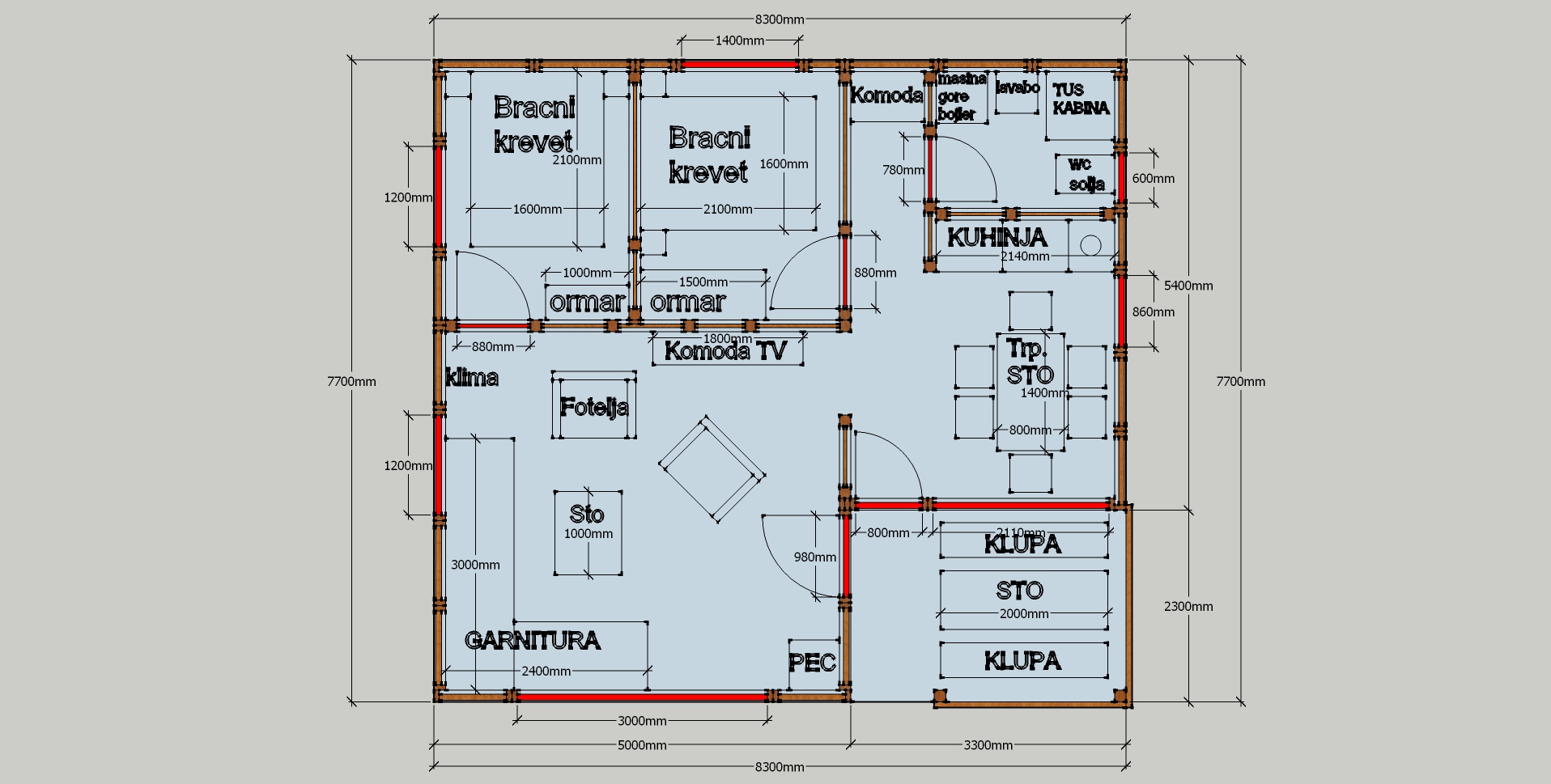 Skica osnove sa rasporedom namestaja